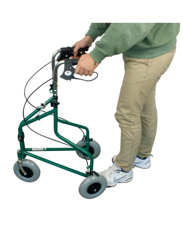 Andador para ancianos, Plegable, Freno en manetas, 3 ruedas, Cesta, Verde